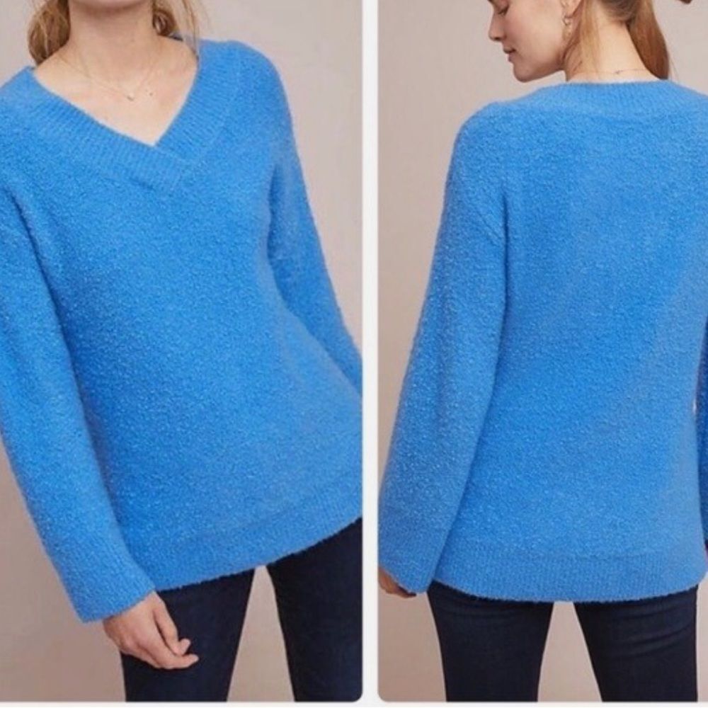 Anthropologie Blue V Neck Sweater Small
